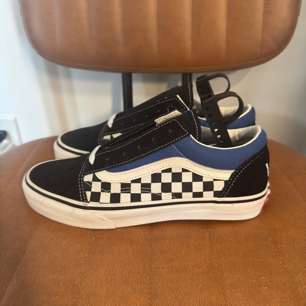 Vans Old Skool Black and Blue Checkerboard - Kids Size 7